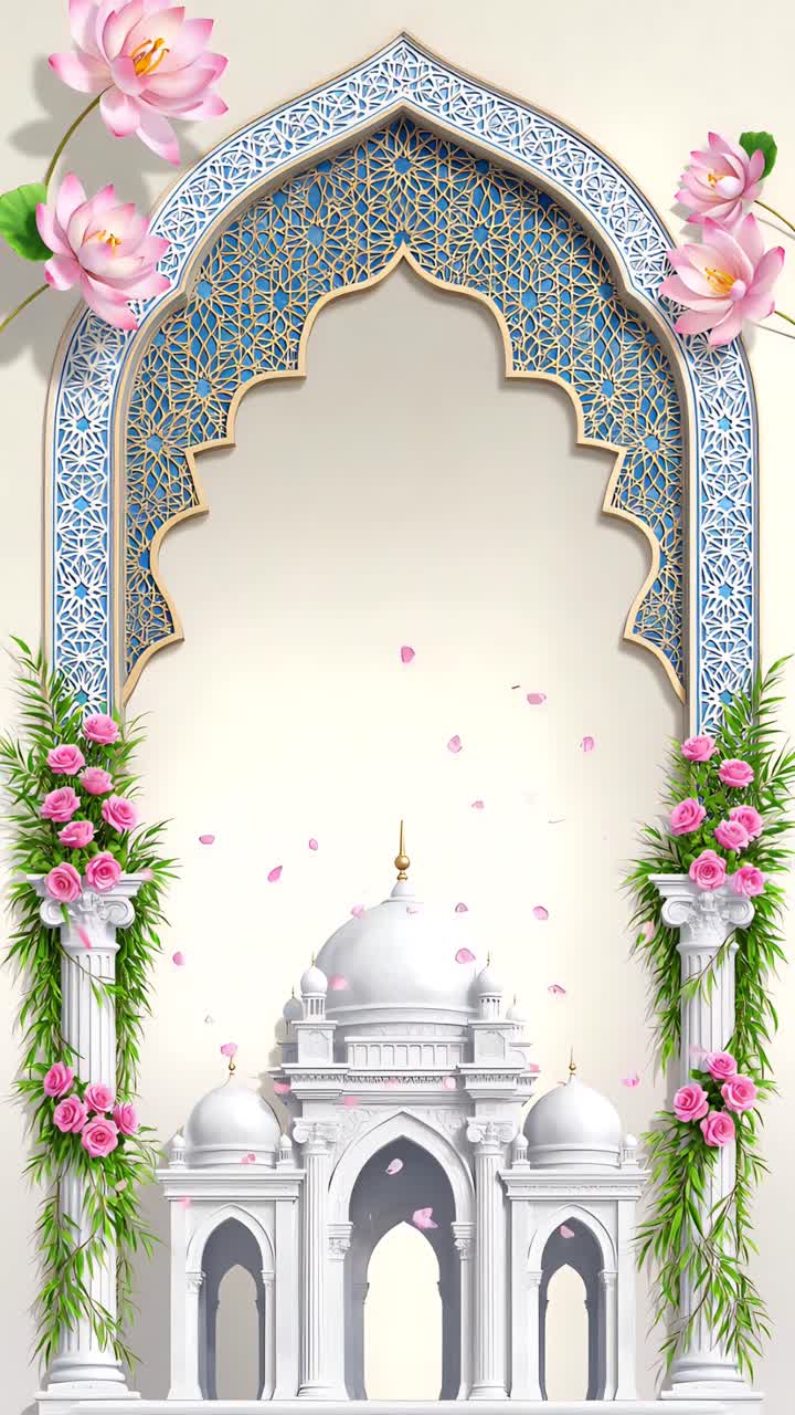 Sfondo Arco Nuziale Islamico con Loto Floreale e Padiglione Elegante 4K