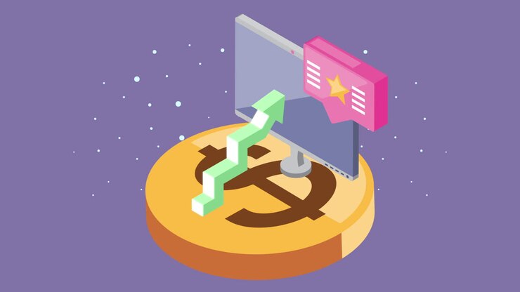 speech bubble with desktop in coin