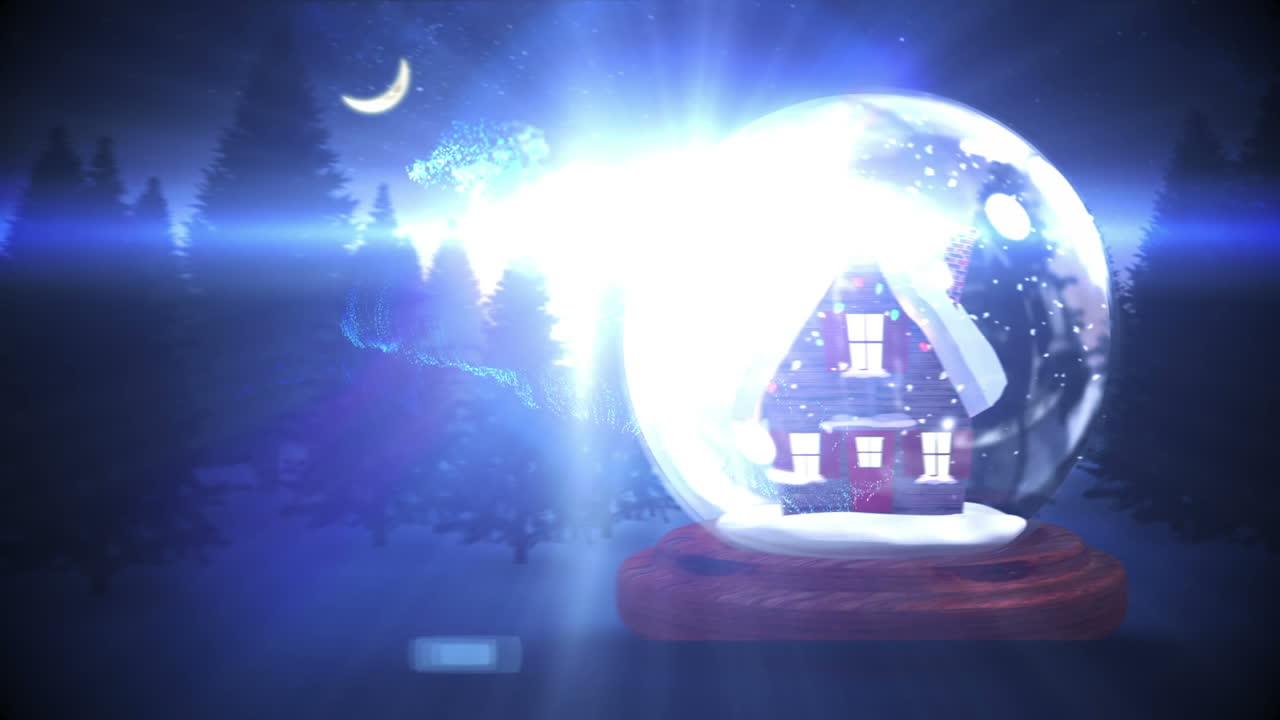 마법의 빛으로 눈 구름 안의 귀여운 크리스마스 집