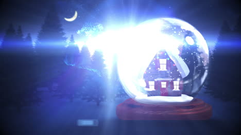 cute christmas house inside snow globe with magic light