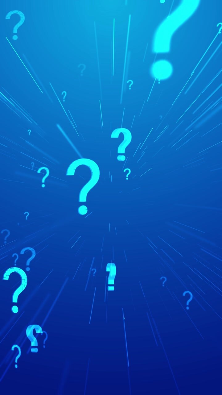 Blue question mark motion background with floating symbols glowing streaks and clean quiz atmosphere