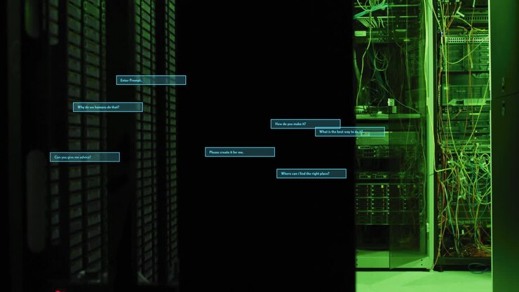 Animation of ai text and data processing over computer servers