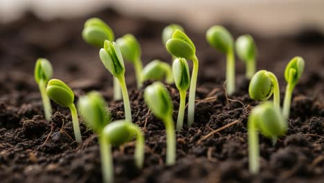 young green sprouts emerging from dark soil