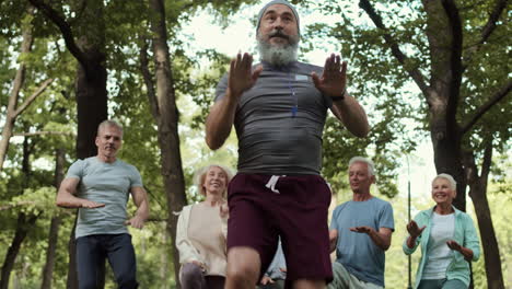 senior citizens exercising outdoors in park