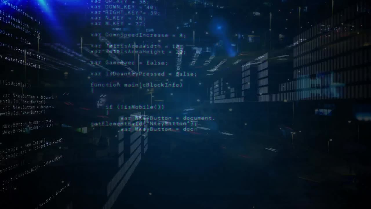 Animation of data processing over road traffic in fast pace in city
