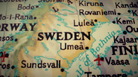 Close-up of a Map Highlighting Norway, Sweden, and Finland in Scandinavia