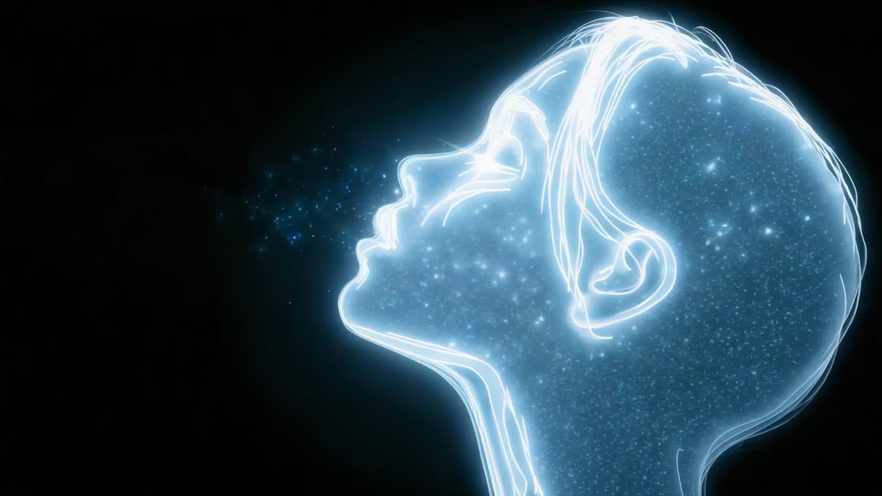 Una straordinaria esplorazione della bellezza cosmica: una silhouette umana avvolta da stelle luminose che cattura l'essenza dell'universo in un'irradiazione eterea.