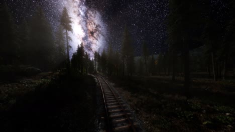 the milky way above the railway and forest