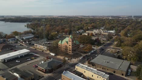 aerial view of courthouse in waseca minnesota in late october