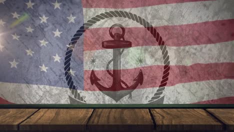 Animation-Von-Anker-Und-Schiff-über-Amerikanischer-Flagge