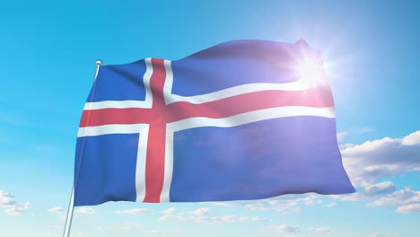 bandera de islandia con estructura de tela contra un cielo nublado (en bucle)