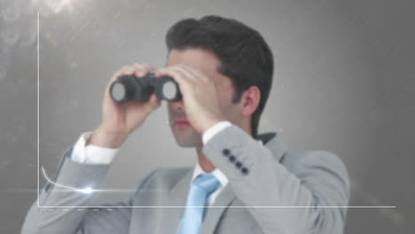 businessman looking through binoculars at graph