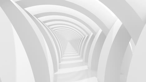 futuristic empty white corridor, with abstract semicircle columns  and bright light