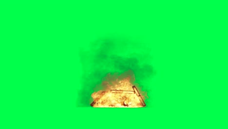 burning wood on green screen