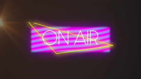 glowing neon on air sign with vibrant pink and yellow animation lighting