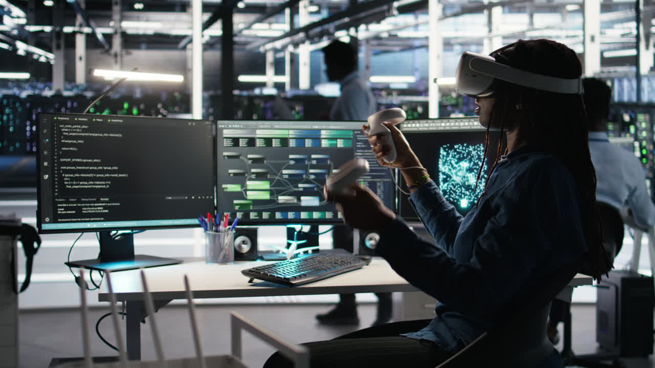Server farm admin using VR equipment and node tree systems