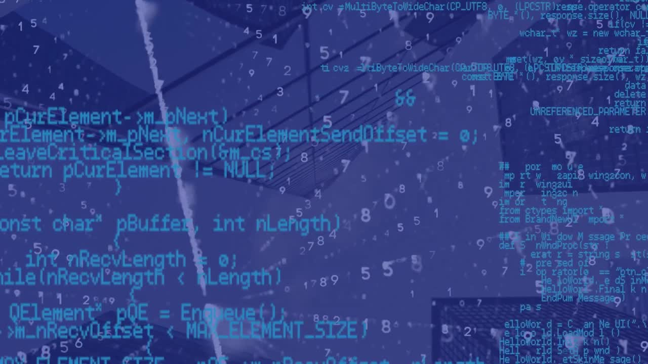 Animation of data processing over blue background