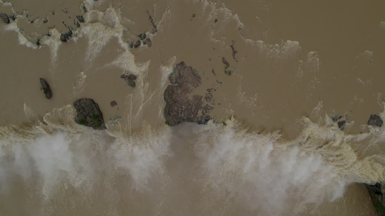 Top angle movement shot of a beautiful waterfall