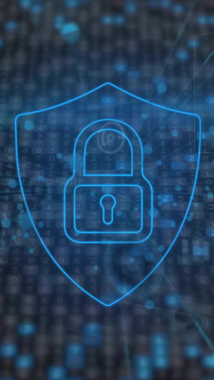 Animation of padlock and data processing over dark background
