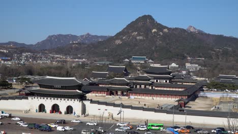 high angle view on gwanghwamun gate and gyeongbokgung palace in seoul, seoul korea