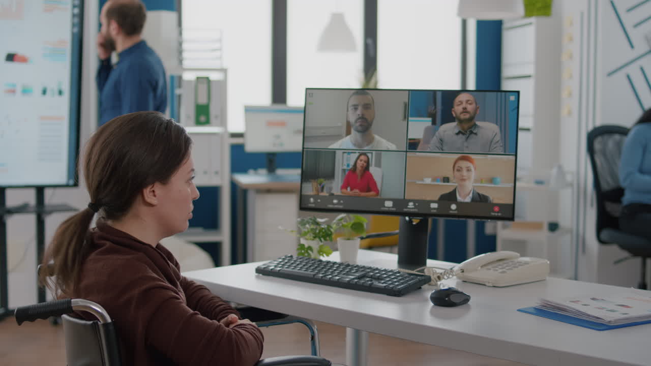 Invalid employee during virtual meeting talking on videocall