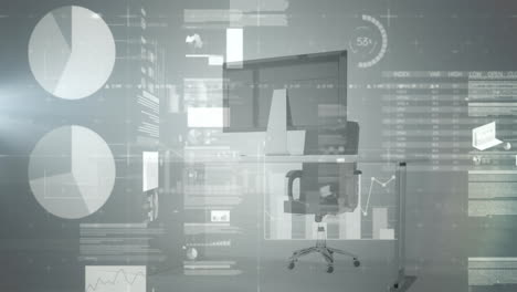 animation of screens with statistical data processing against empty office
