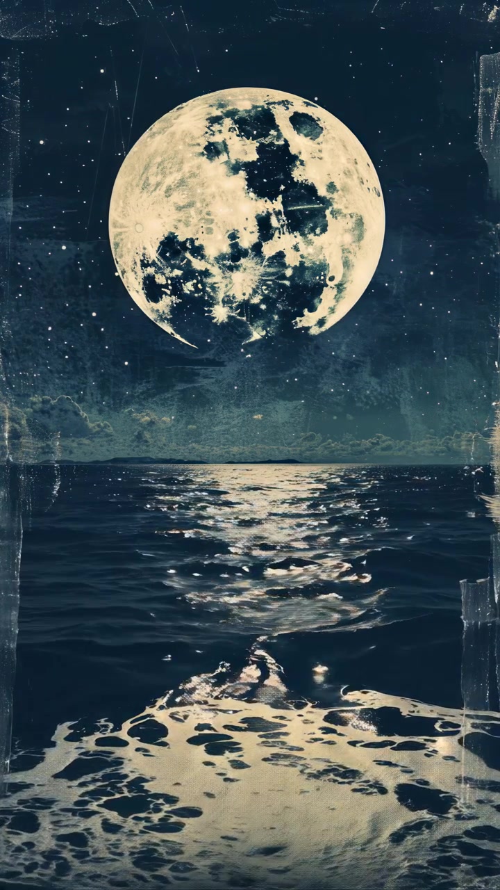 Luna piena che splende sulle onde scure dell'oceano di notte