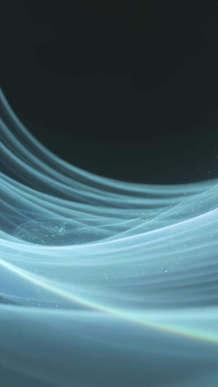 Vertical video: Flowing teal ribbons shifting left for wallpaper on play, faint streak and sparks