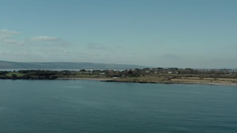 beautiful aerial wide angle establishing shot of seacoast at day