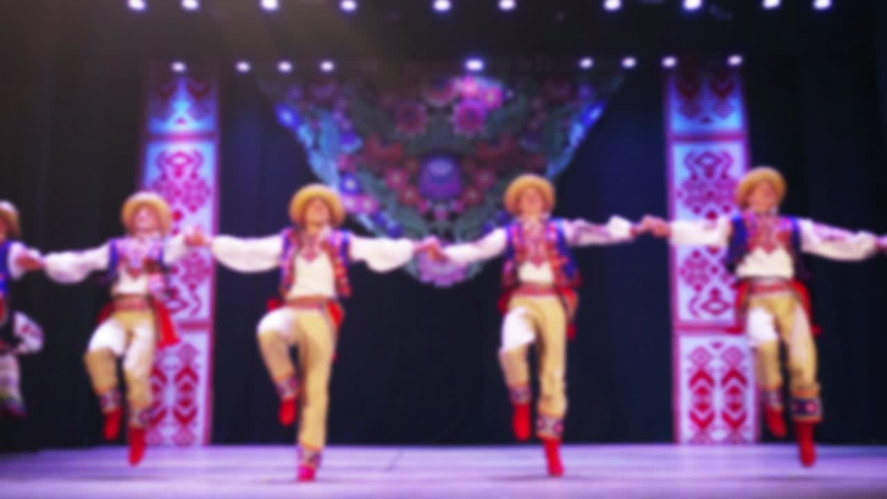 Ukrainian national dances. Out of focus. Slow motion