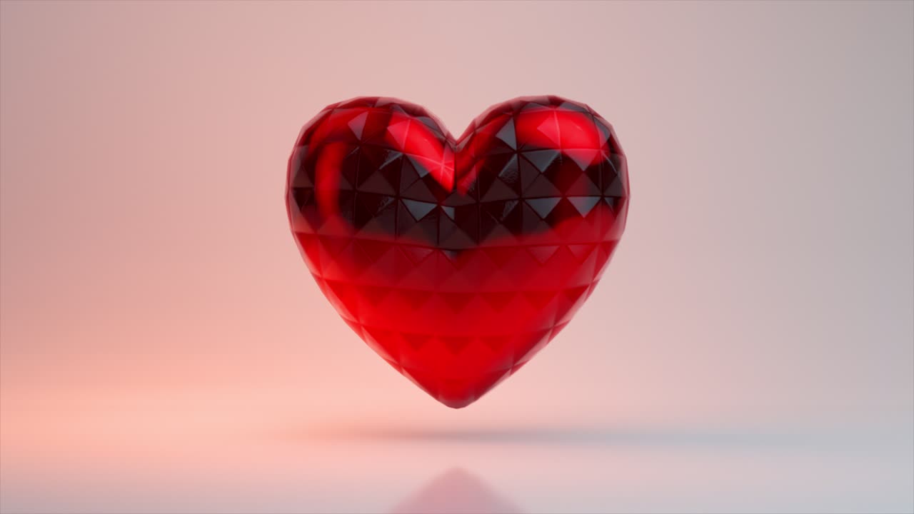 corazón geométrico rojo renderizado en 3d