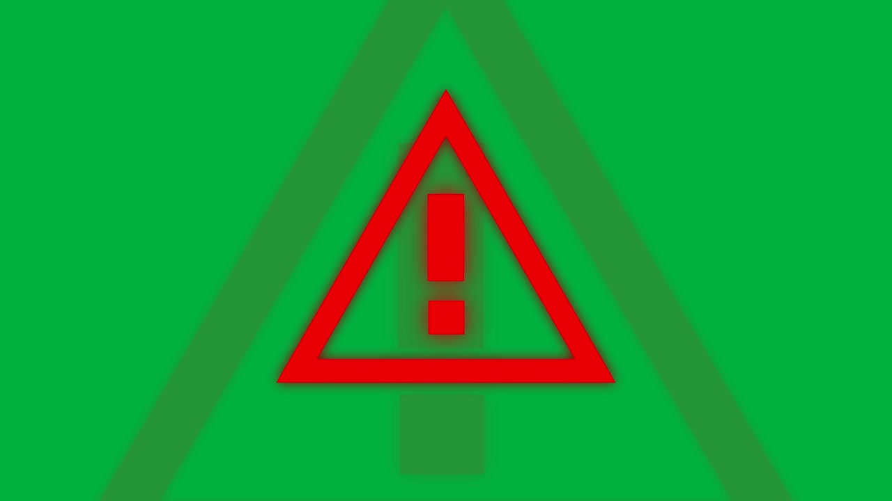 Transparent canvas revealing red caution icon appearing pulsing holding vanishing to signal warning