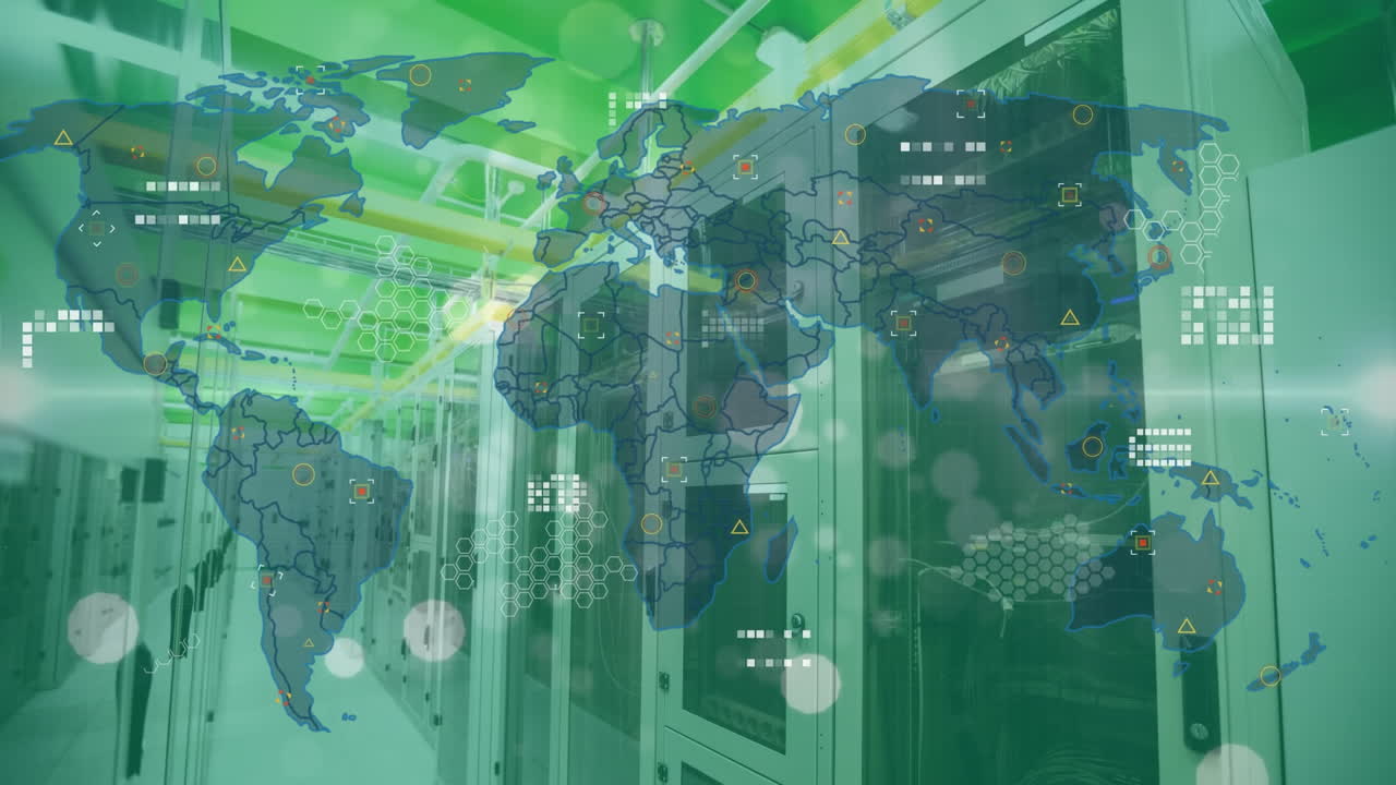 백그라운드의 서버 에 대한 지도 위의 렌즈 플레어의 애니메이션