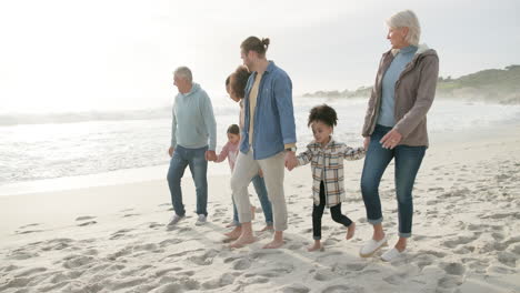 happy, holding hands and interracial family