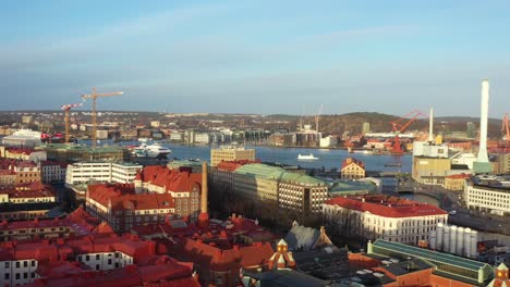 4K-Aerial-footage-over-Gothenburg-city,-Sweden