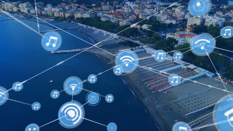 animation of networks of connections over cityscape