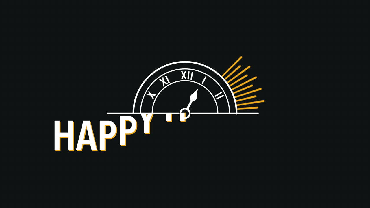 검은색 그라데이션에 금시계가 있는 즐거운 휴일 텍스트