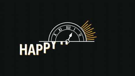 texto de felices fiestas con reloj dorado en degradado negro