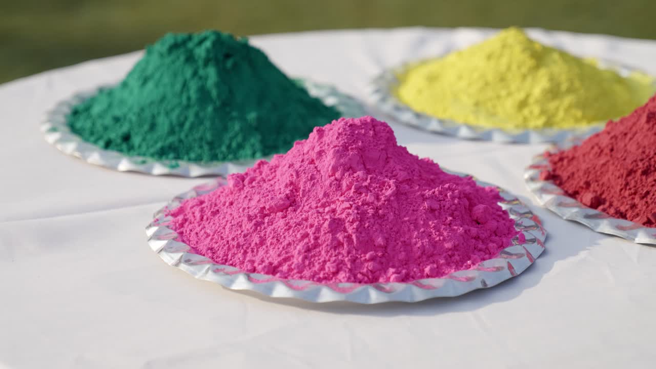 Colori Holi in diversi piatti.