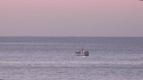 Fischerboot,-Gefolgt-Von-Einem-Schwarm-Möwen,-Luftaufnahme-Von-Einer-4K-Drohne