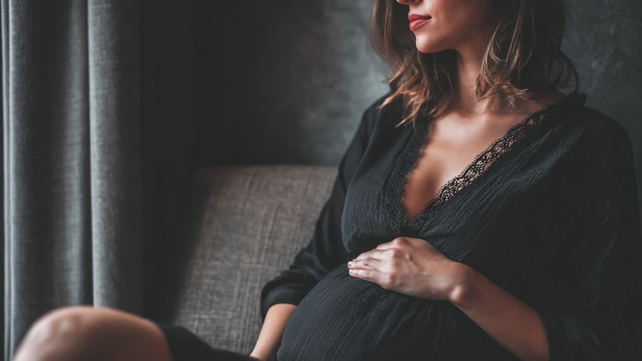 A Radiant Expecting Mother Sitting Gracefully by the Window, Embracing Her Pregnancy Glow and Anticipating New Beginnings with Poise and Elegance