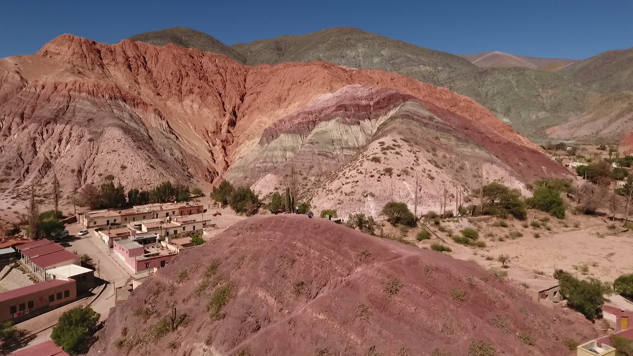 Aerial View of Colorful Mountains and Village in Argentina