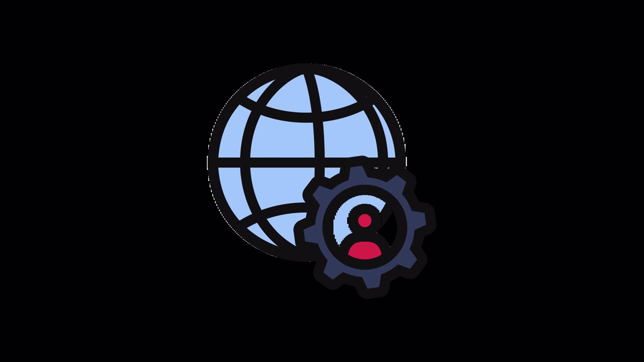 Animated Globe and Gear Icon with Person Symbol