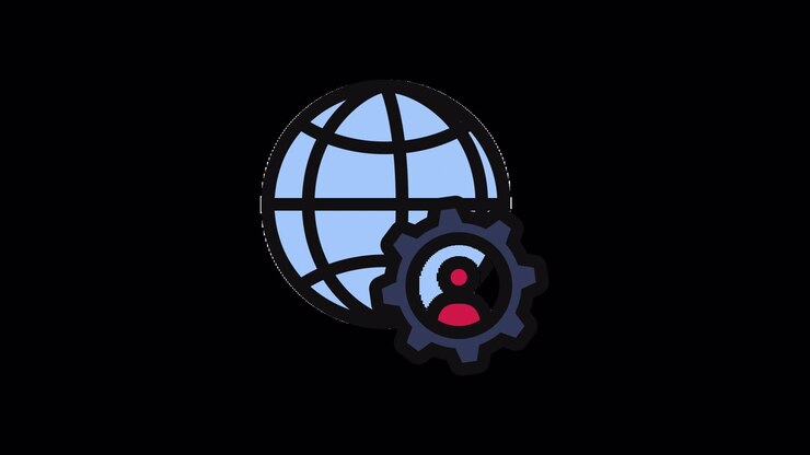 Animated Globe and Gear Icon with Person Symbol