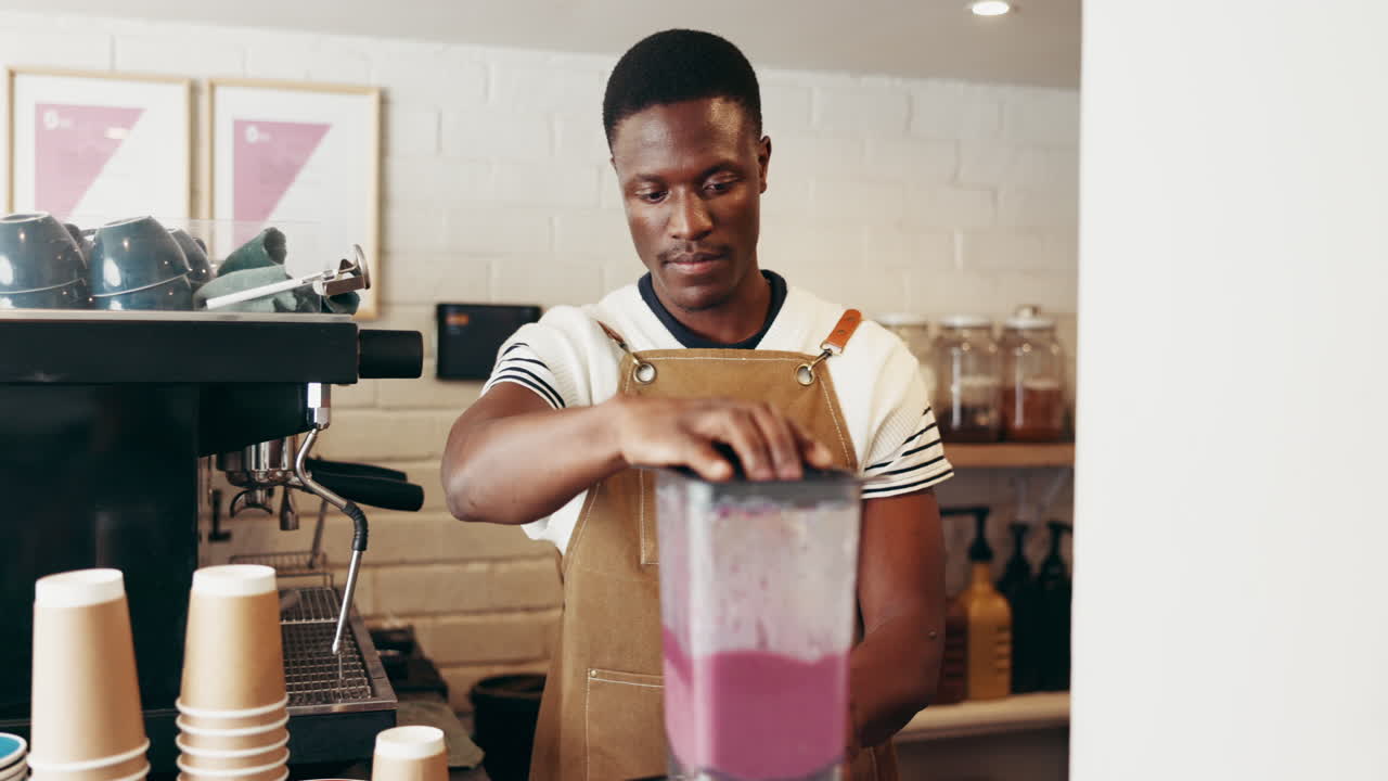 Barista che prepara un frullato in una caffetteria