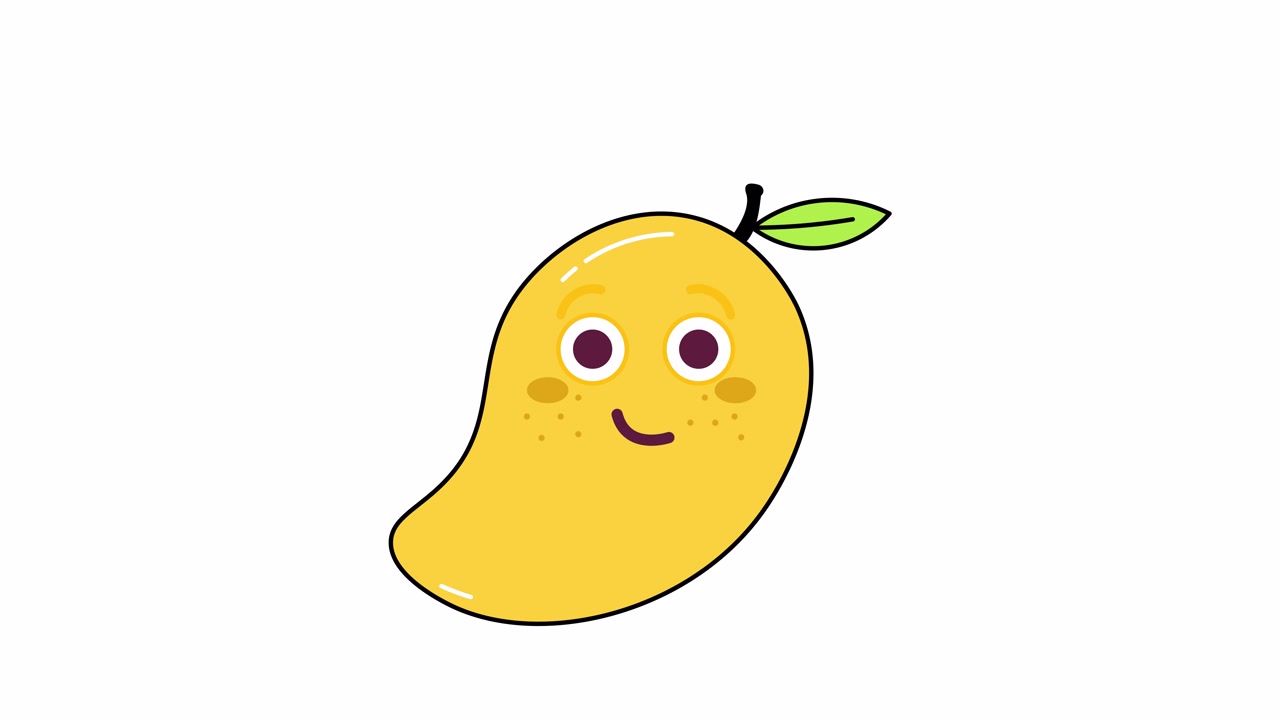 Personaggio Animato di Mango in Stile Cartone Animato che Ammicca su Sfondo Bianco