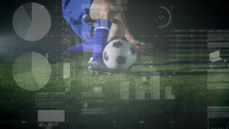 animación del procesamiento de datos financieros sobre el jugador de fútbol caucásico.