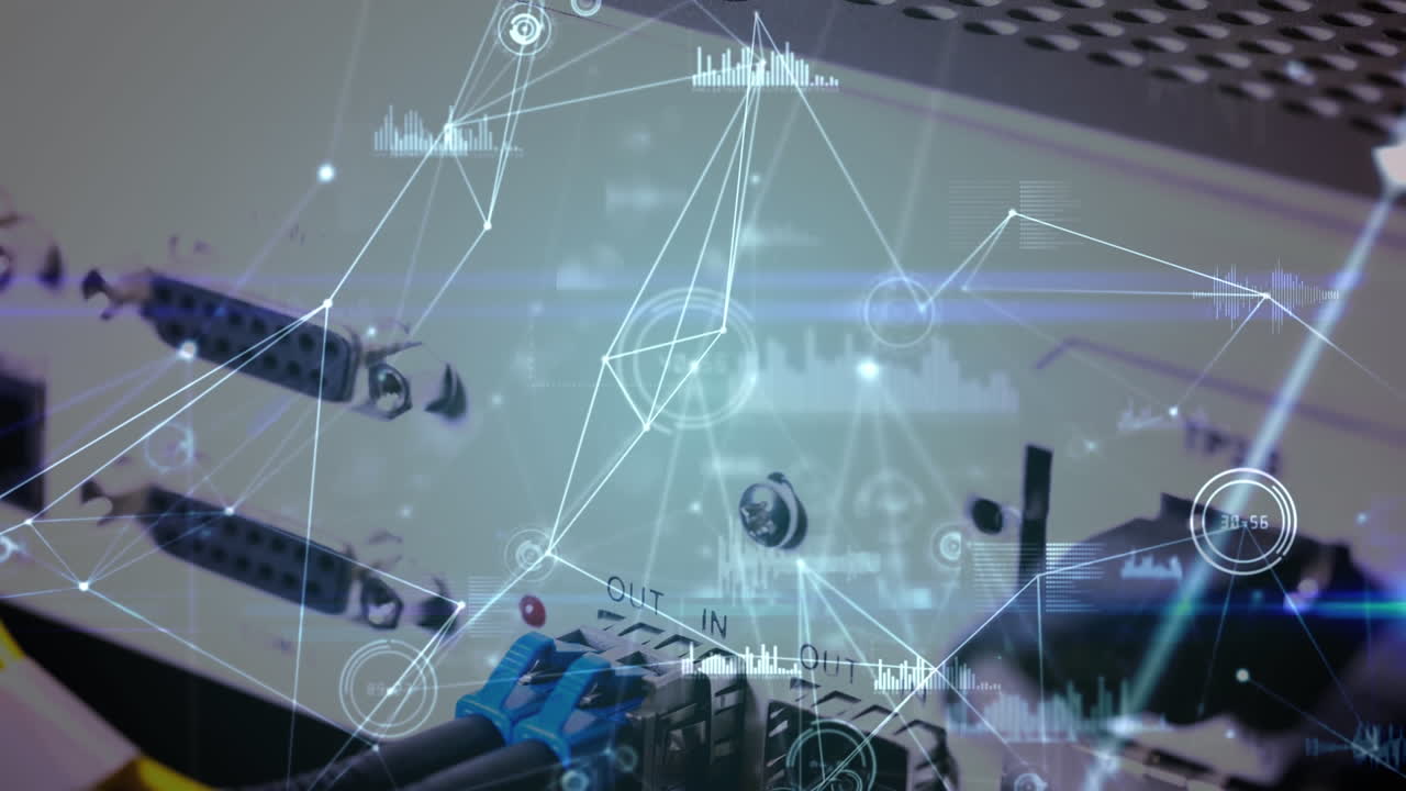 animación de la red de conexiones y datos diversos a través del hardware del servidor informático