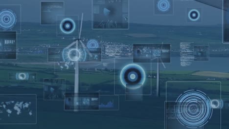animation of data processing with scope scanning over wind turbines