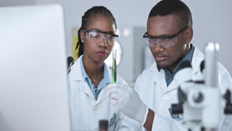 scientist, team and people with test tube